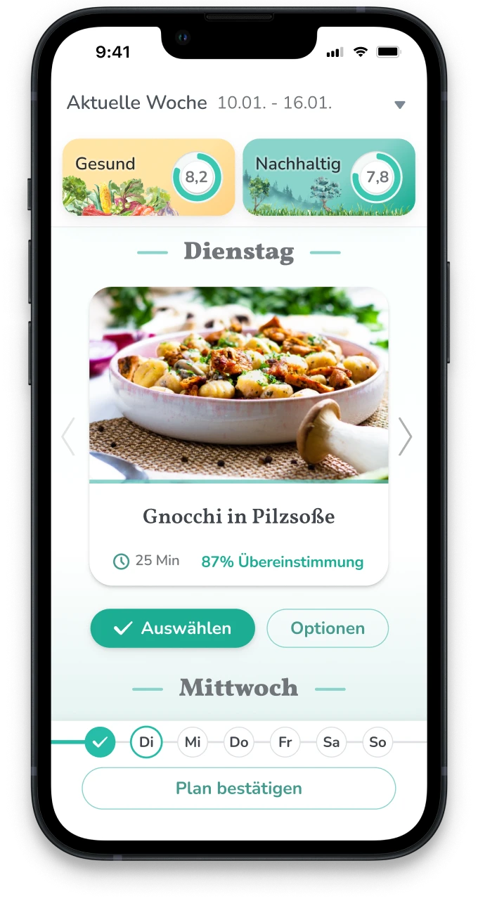 Planung von Mahlzeiten in der Choosy App